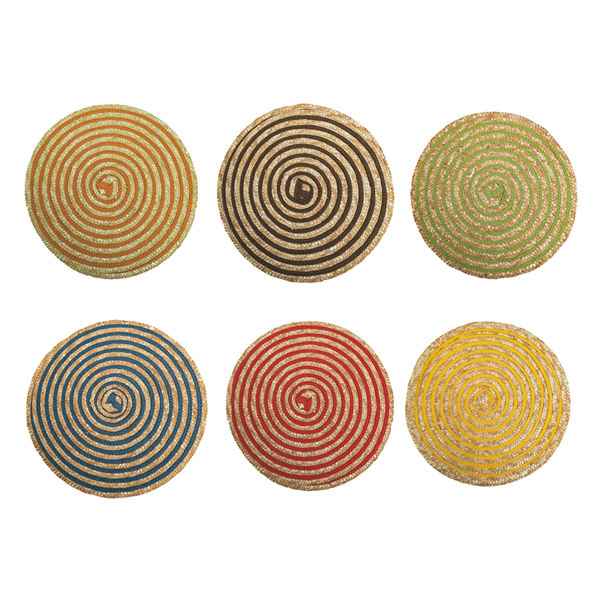 Zestaw 6 okrągłych podkładek z plecionej słomy Ø38cm Spiral Color Promocja Zestaw 6 okrągłych podkładek z plecionej słomy Ø38cm Spiral Color Promocja