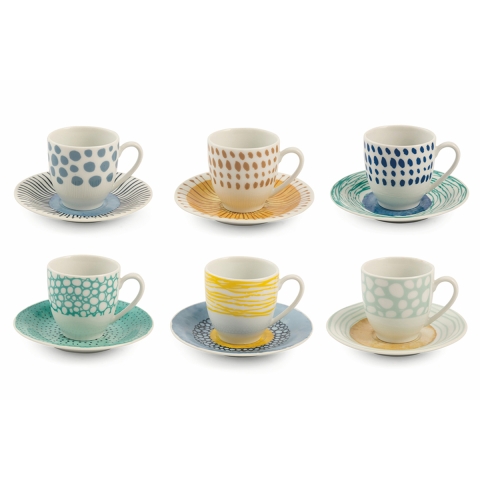 Zestaw 6 filiżanek do kawy z porcelany z talerzykami 90 ml Marea C Promocja