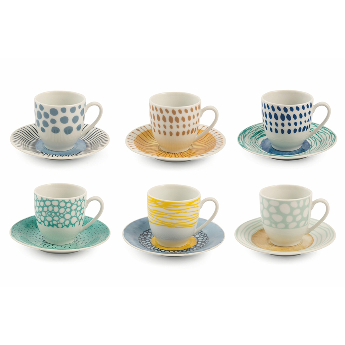 Zestaw 6 filiżanek do kawy z porcelany z talerzykami 90 ml Marea C Promocja Zestaw 6 filiżanek do kawy z porcelany z talerzykami 90 ml Marea C Promocja