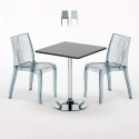 Czarny kwadratowy stolik 70x70 cm z 2 kolorowymi przezroczystmi krzesłami Dune Platinum Promocja
