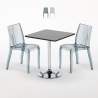 Czarny kwadratowy stolik 70x70 cm z 2 kolorowymi przezroczystmi krzesłami Dune Platinum Promocja