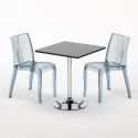 Czarny kwadratowy stolik 70x70 cm z 2 kolorowymi przezroczystmi krzesłami Dune Platinum Sprzedaż