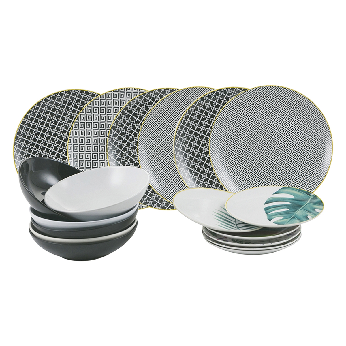 Serwis obiadowy 18 elementów z porcelany i kamionki dla 6 osób Urban Jungle Promocja