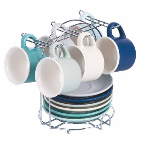 Zestaw 6 filiżanek do kawy z porcelany 90ml z podstawką Shade of Ocean Promocja