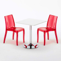 Biały kwadratowy stolik 70x70 cm z 2 kolorowymi przezroczystmi krzesłami Cristal Light Titanium Rabaty