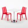 Biały kwadratowy stolik 70x70 cm z 2 kolorowymi przezroczystmi krzesłami Cristal Light Titanium Rabaty