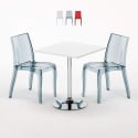 Biały kwadratowy stolik 70x70 cm z 2 kolorowymi przezroczystmi krzesłami Cristal Light Titanium Oferta