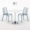 Biały kwadratowy stolik 70x70 cm z 2 kolorowymi przezroczystmi krzesłami Dune Titanium Promocja