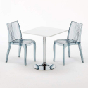 Biały kwadratowy stolik 70x70 cm z 2 kolorowymi przezroczystmi krzesłami Dune Titanium Sprzedaż