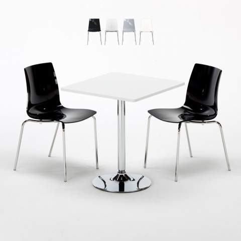 Biały kwadratowy stolik 70x70 cm z 2 kolorowymi krzesłami Lollipop Titanium