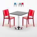 Czarny kwadratowy stolik 70x70 cm z 2 kolorowymi przezroczystmi krzesłami B-Side Phantom Promocja