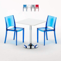 Biały kwadratowy stolik 70x70 cm z 2 kolorowymi przezroczystymi krzesłami Femme Fatale Spectre Promocja