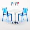 Biały kwadratowy stolik 70x70 cm z 2 kolorowymi przezroczystymi krzesłami Femme Fatale Spectre Promocja
