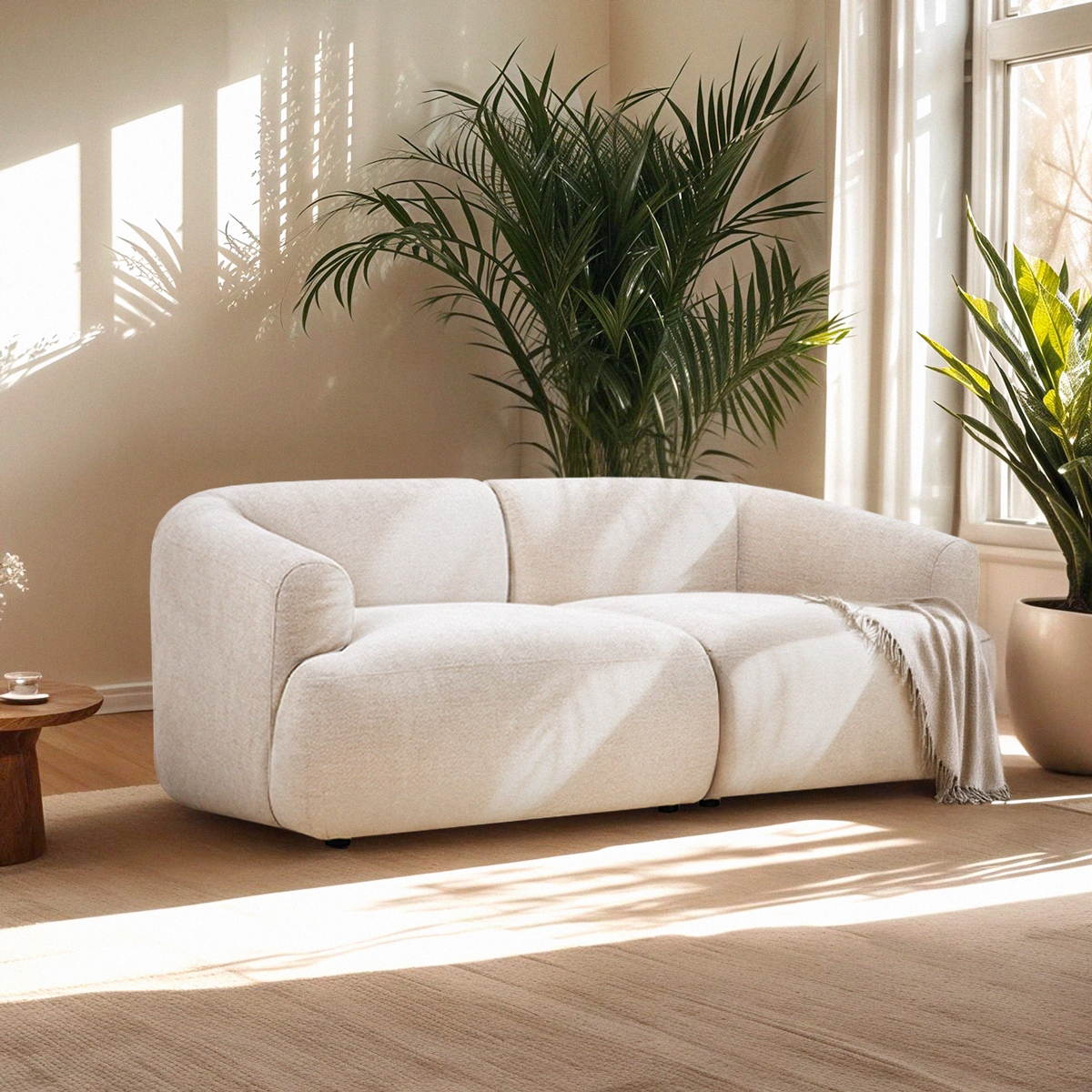 Modułowa sofa narożna 2-osobowa z tkaniny w kolorze beżowym Yuna-2 Promocja Modułowa sofa narożna 2-osobowa z tkaniny w kolorze beżowym Yuna-2 Promocja