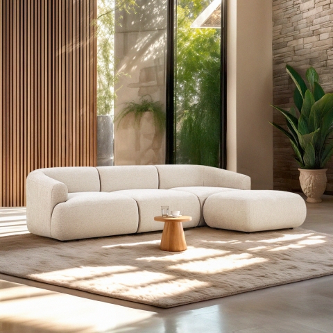 Sofa modułowa 3-osobowa zakrzywiona z pufą z tkaniny Yuna-3P Promocja
