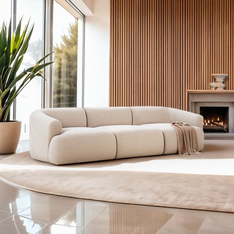 Modułowa sofa narożna 3-osobowa z beżowej tkaniny Yuna-3 Promocja