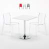 Biały kwadratowy stolik 70x70 cm z 2 kolorowymi przezroczystymi krzesłami Femme Fatale Demon Sprzedaż