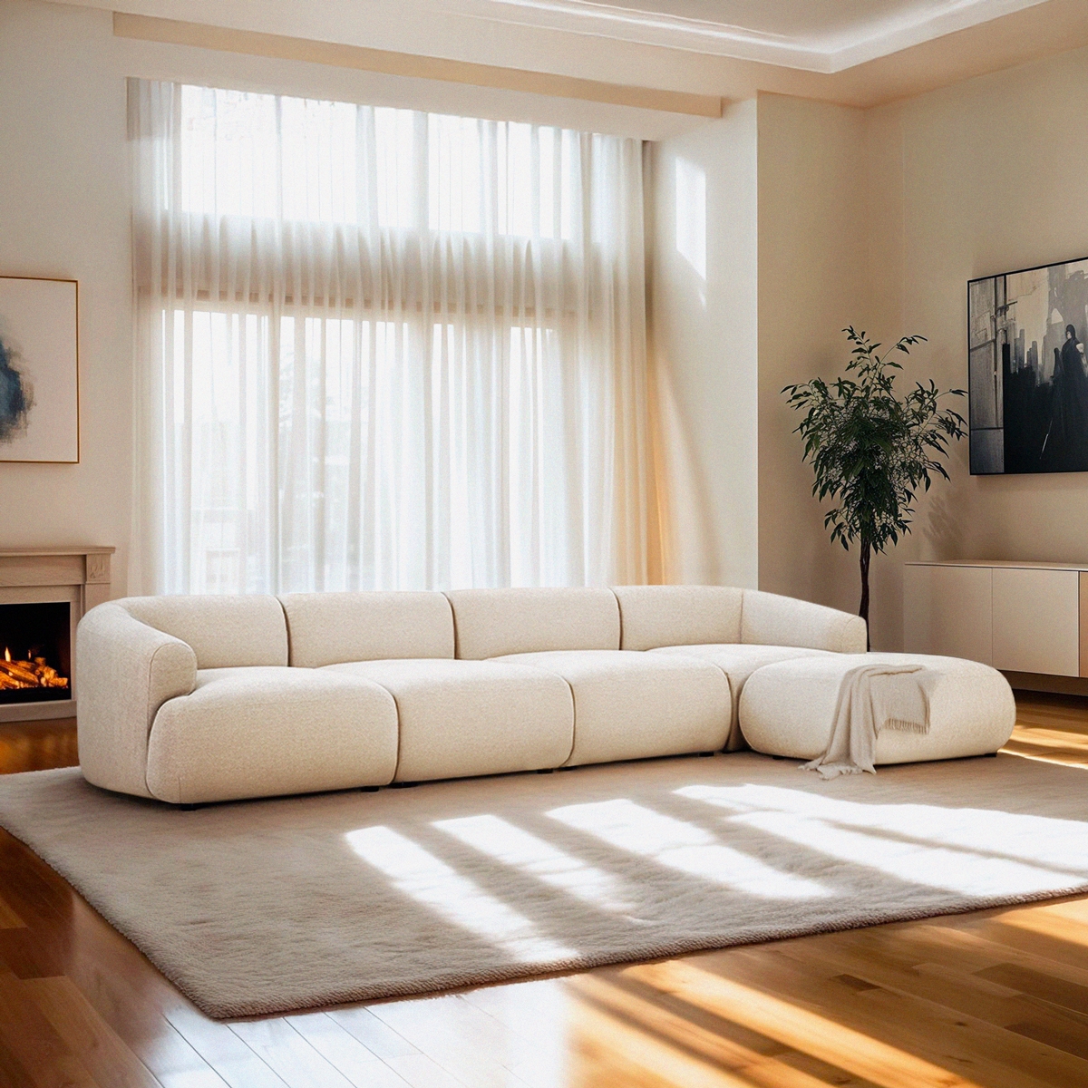 Sofa 4-osobowa z pufą, nowoczesny design modułowy Yuna-4P Promocja Sofa 4-osobowa z pufą, nowoczesny design modułowy Yuna-4P Promocja
