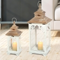 Zestaw 2 białych drewnianych lampionów shabby chic z podstawką na świecę Copenaghen Promocja