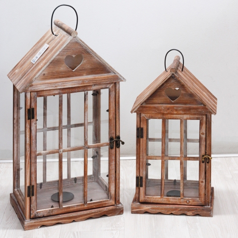 Zestaw 2 drewnianych latarni dekoracyjnych z uchwytem na świece w stylu shabby chic Ferrante Promocja