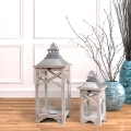 Zestaw 2 latarni shabby chic z szarymi drewnianymi świecznikami Kediri Promocja