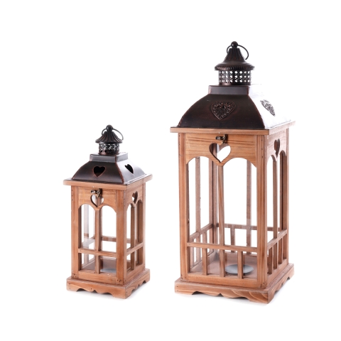 Zestaw 2 drewnianych latarenek dekoracyjnych shabby chic z portacandlem Palu Promocja