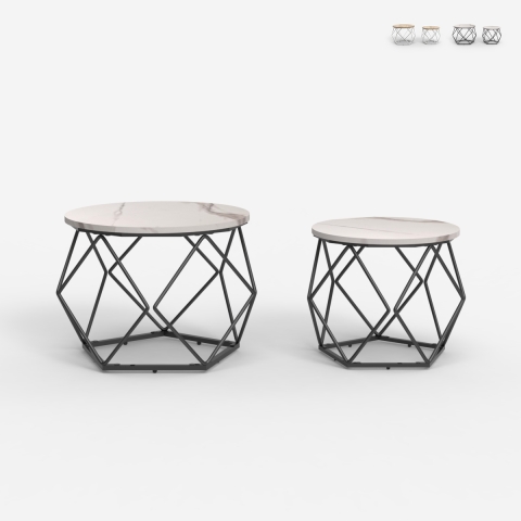 Zestaw 2 stolików kawowych o nowoczesnym designie z metalową podstawą Aragonite Promocja