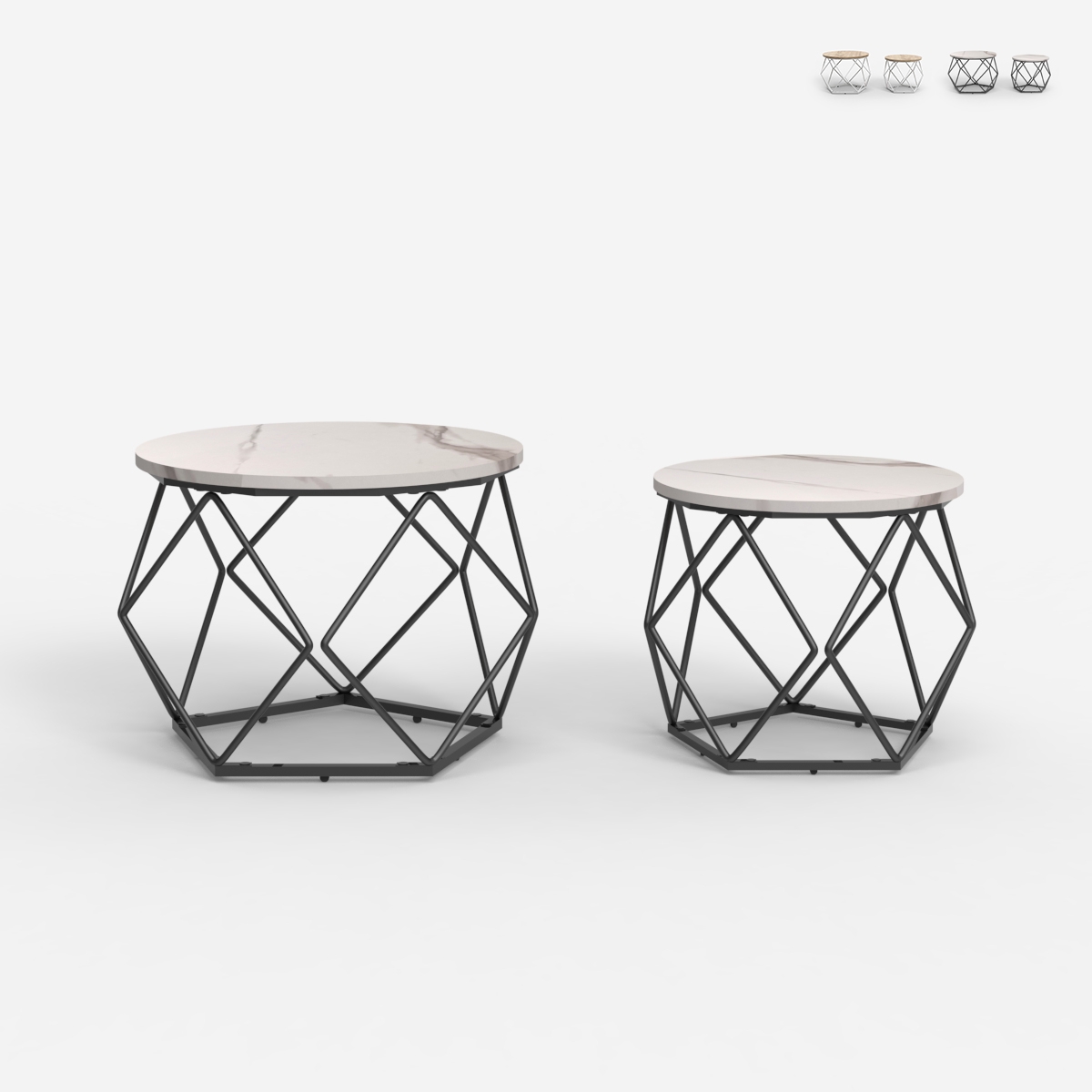 Zestaw 2 stolików kawowych o nowoczesnym designie z metalową podstawą Aragonite Promocja Zestaw 2 stolików kawowych o nowoczesnym designie z metalową podstawą Aragonite Promocja