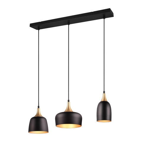 Nowoczesna lampa wisząca 3-światłowa z czarnego i złotego metalu Sudar Promocja