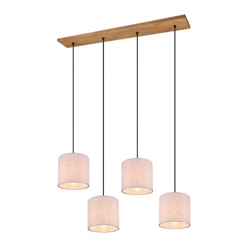 Lampa wisząca drewniana z 4 abażurami z tkaniny Shvid Promocja