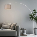 Lampa stojąca łukowa z białego metalu z szarym abażurem z tkaniny Drask Sprzedaż