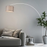 Lampa stojąca łukowa z białego metalu z szarym abażurem z tkaniny Drask Sprzedaż