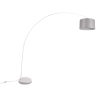 Lampa stojąca łukowa z białego metalu z szarym abażurem z tkaniny Drask Rabaty