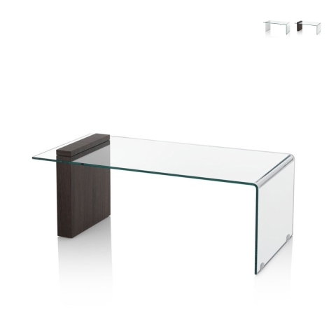 Stolik kawowy ze szkła giętego i drewna 110x55x42cm Feng S Promocja