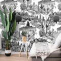 Nowoczesna biała i czarna tapeta samoprzylepna Cactus do salonu Promocja