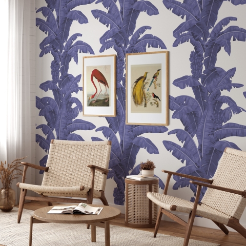 Tapeta do sypialni salonu w kwiaty Palme Bianca e Blu Promocja