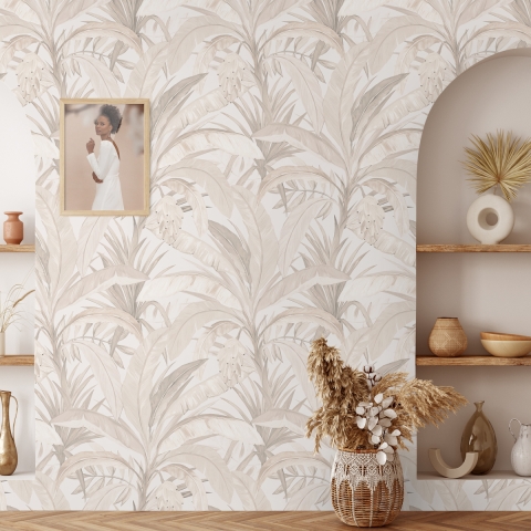 Elegancka tapeta kwiatowa do salonu Bosco Tropicale Beige Promocja