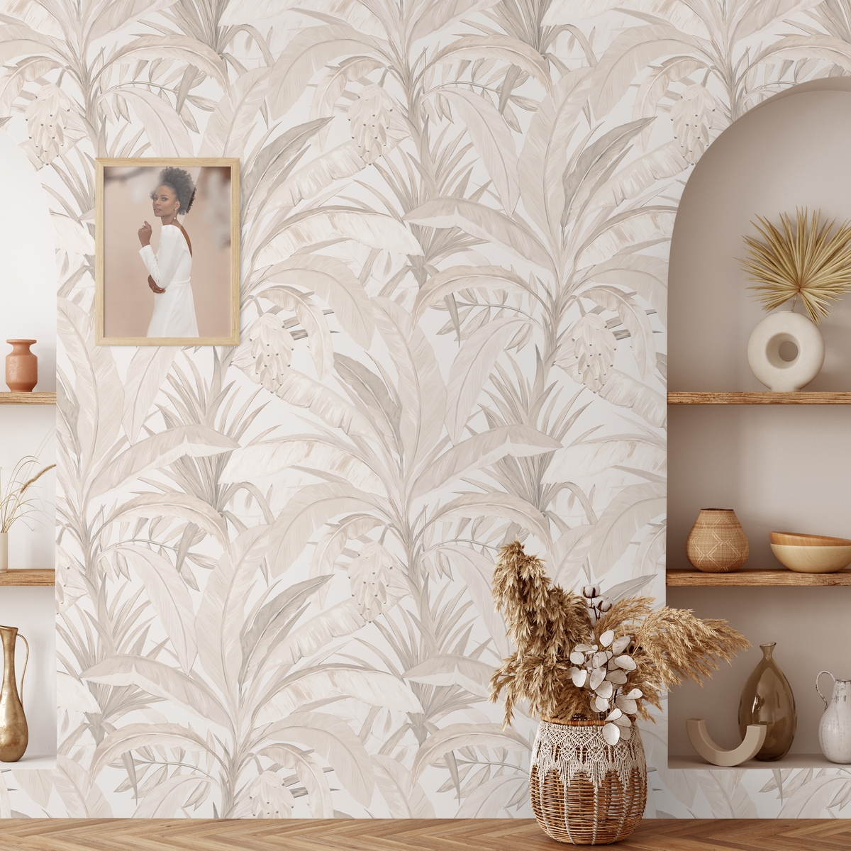 Elegancka tapeta kwiatowa do salonu Bosco Tropicale Beige Promocja Elegancka tapeta kwiatowa do salonu Bosco Tropicale Beige Promocja