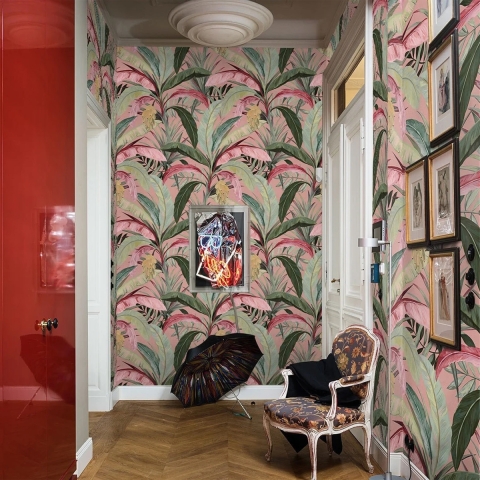 Tapeta ścienna w stylu jungle, elegancki kwiatowy wzór, Bosco Tropicale Rosa Promocja