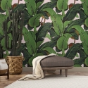 Tapeta kwiatowa dżungla do salonu Różowe Liście Banano Katalog