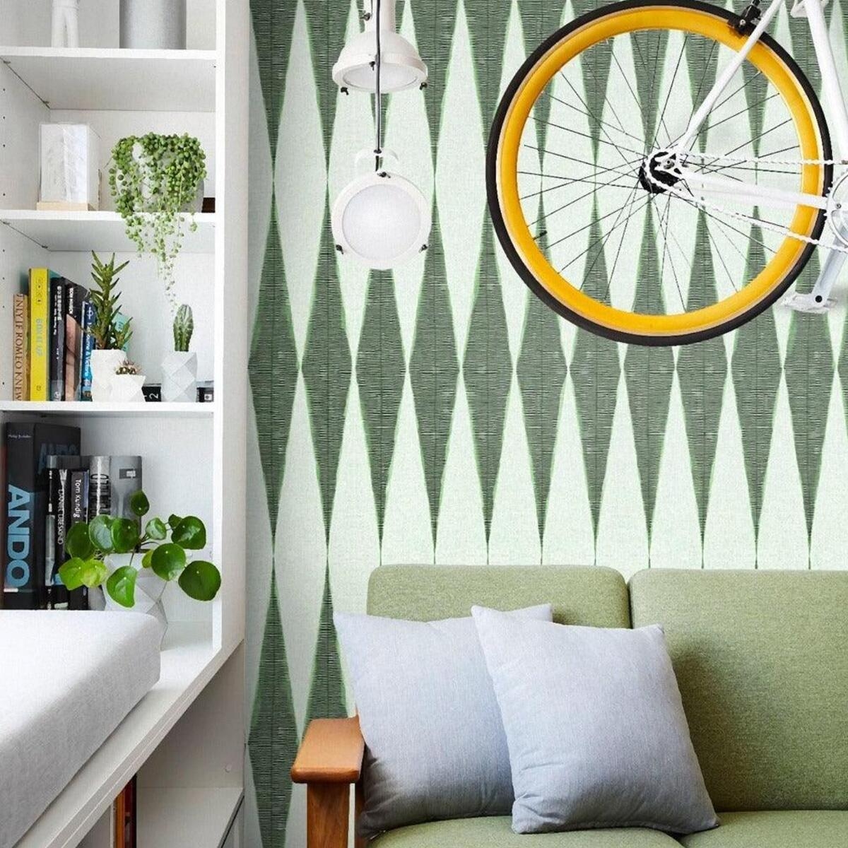 Tapeta zielona z geometrycznym wzorem vintage do salonu Chevron Promocja Tapeta zielona z geometrycznym wzorem vintage do salonu Chevron Promocja