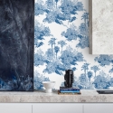 Tapeta vintage z motywem lasu, biało-niebieska Toile de Jouy Blu Sprzedaż