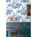 Tapeta vintage z motywem lasu, biało-niebieska Toile de Jouy Blu Rabaty