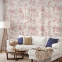 Tapeta vintage z różowymi krajobrazami do salonu Toile de Jouy Rosa Promocja