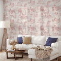 Tapeta vintage z różowymi krajobrazami do salonu Toile de Jouy Rosa Promocja