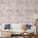 Tapeta vintage z różowymi krajobrazami do salonu Toile de Jouy Rosa Oferta
