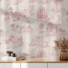 Tapeta vintage z różowymi krajobrazami do salonu Toile de Jouy Rosa Rabaty