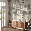 Tapeta las vintage czarno-biała Toile de Jouy Ufo Nero Sprzedaż