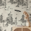 Tapeta las vintage czarno-biała Toile de Jouy Ufo Nero Sprzedaż