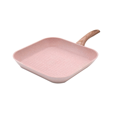 Patelnia grillowa nieprzywierająca efekt granitu różowy 28x28 Bisetti Stonerose Promocja
